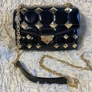 Michael Kors Studded Shoulder/Crossbody Bag Black w Gold Studs and Gold Chain